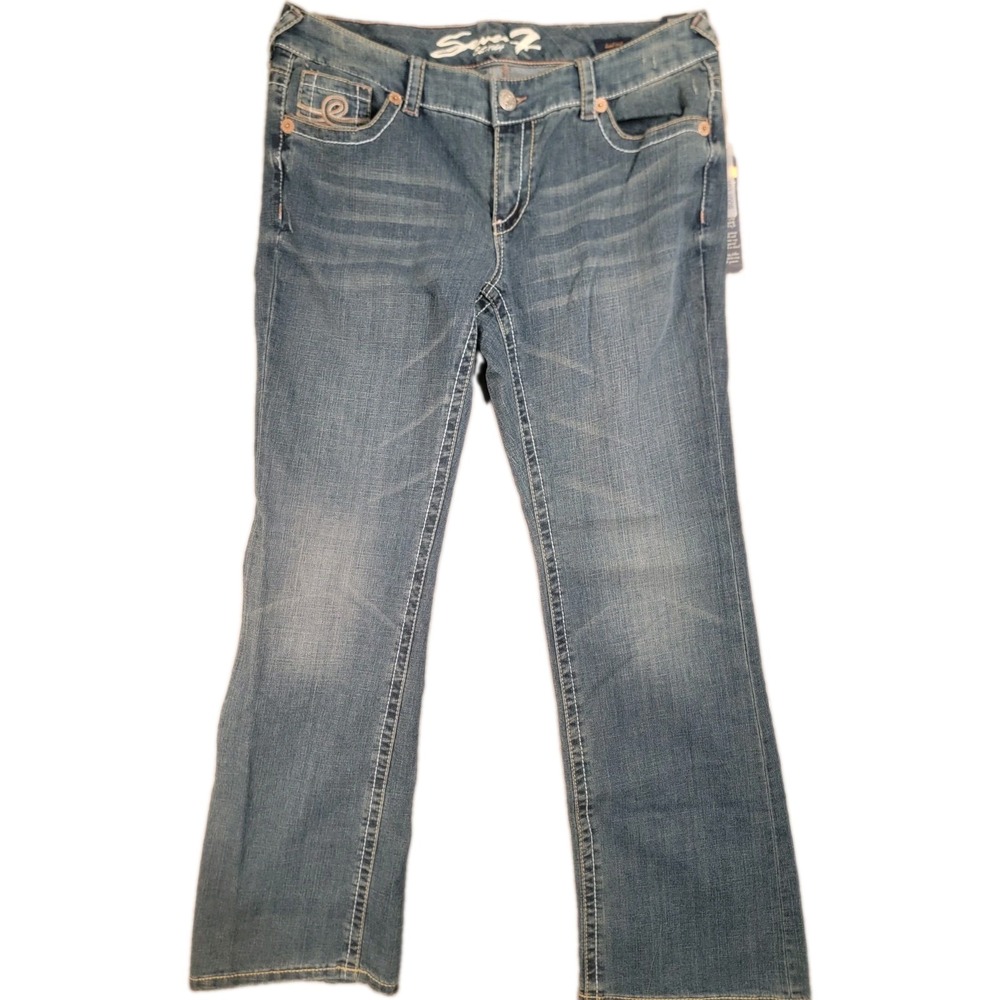 NWT Seven7 Luxe Bootcut Jeans Womens 16 Medium Wash Embroidered Pockets Blue